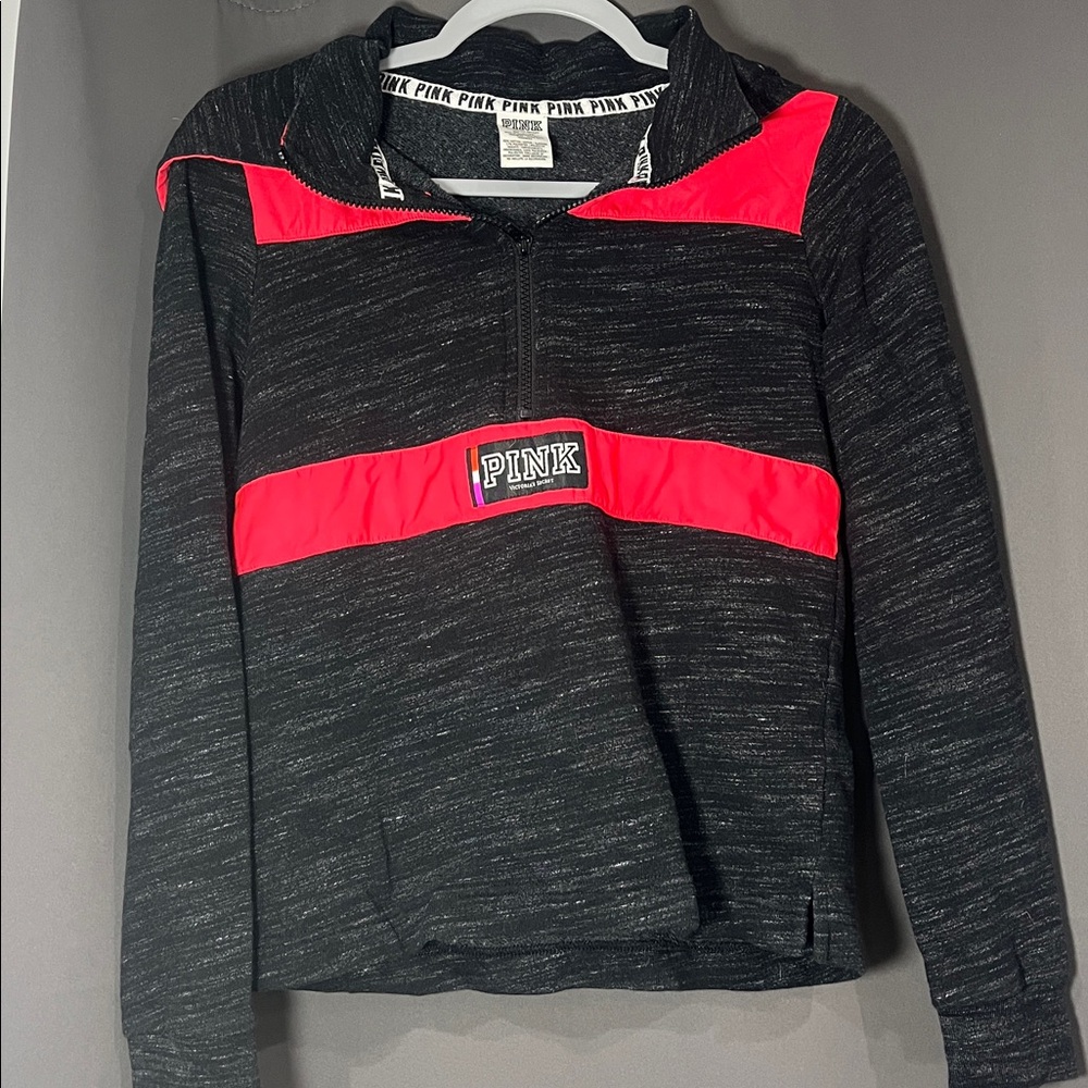 Victoria’s Secret PINK Hot-pink Charcoal Grey quarter-zip collared Pullover XS